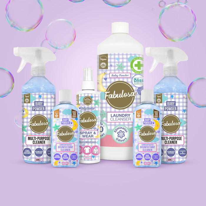 Fabulosa Baby Powder Cleaning Bundle 6 Piece Household Cleaning Multipurpose Laundry Cleanser Spray and Wear Fabulosa Bundles Fabulosa