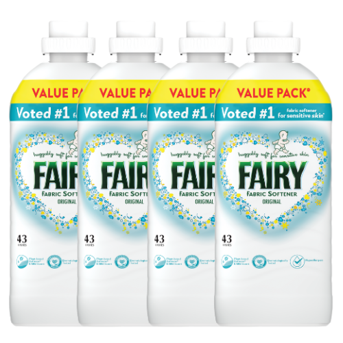Fairy Fabric Conditioner Original Gentle Softness for Sensitive Skin 43 Washes Assorted Packs Laundry - Fabric Conditioner Fairy Pack of 4