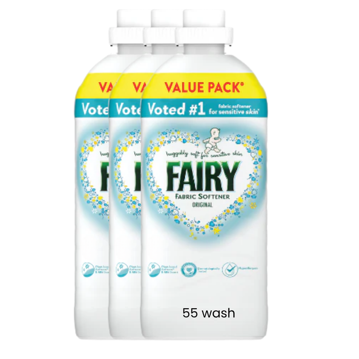Fairy Fabric Conditioner Original Gentle Softness for Sensitive Skin 55/43 Washes Assorted Packs Laundry - Fabric Conditioner Fairy 55 Pack of 3