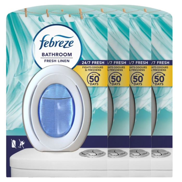 Febreze Fresh Linen Bathroom Air Freshener 7.5ml Assorted Packs Air Fresheners Febreze Pack of 4
