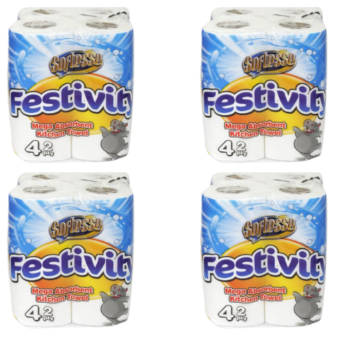 Softesse Festivity Mega Absorbent Kitchen Towel 4 Pack 2 Ply Kitchen Roll Splash 16 Rolls