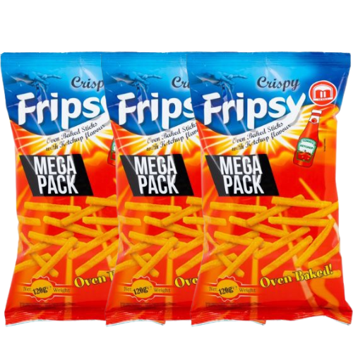 Fripsy Oven Baked Stick Crisps Ketchup Flavour 120g Assorted Packs Crisps, Snacks & Popcorn frispy Pack of 3