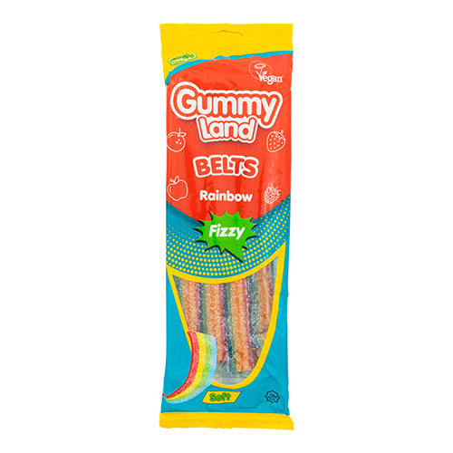 Gummy Land Belts Rainbow Fizzy 150g Sweets, Mints & Chewing Gum gummy land   