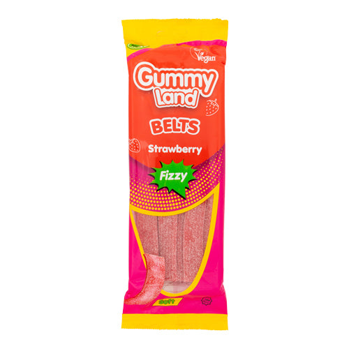 Gummy Land Strawberry Fizzy Belts 150g Sweets, Mints & Chewing Gum gummy land   