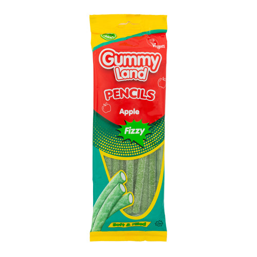 Gummy Land Fizzy Apple Pencils 150g Sweets, Mints & Chewing Gum gummy land   