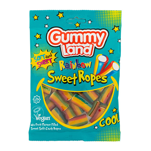 Gummy Land Rainbow Sour Ropes Sweets 150g Sweets, Mints & Chewing Gum gummy land   