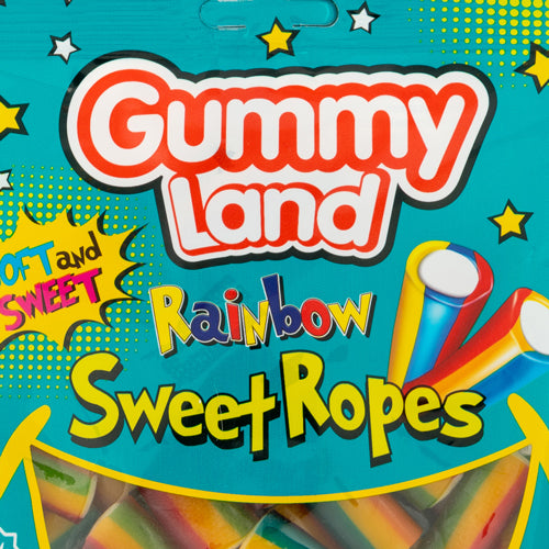 Gummy Land Rainbow Sour Ropes Sweets 150g Sweets, Mints & Chewing Gum gummy land   