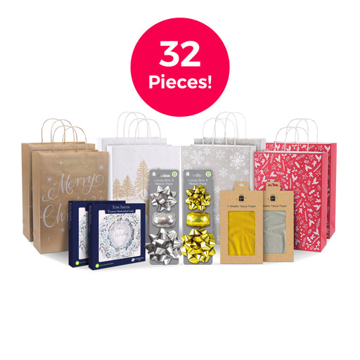 Christmas Gift Bags, Card & Wrap Bundle 32 Pieces Christmas Wrapping & Tissue Paper FabFinds   