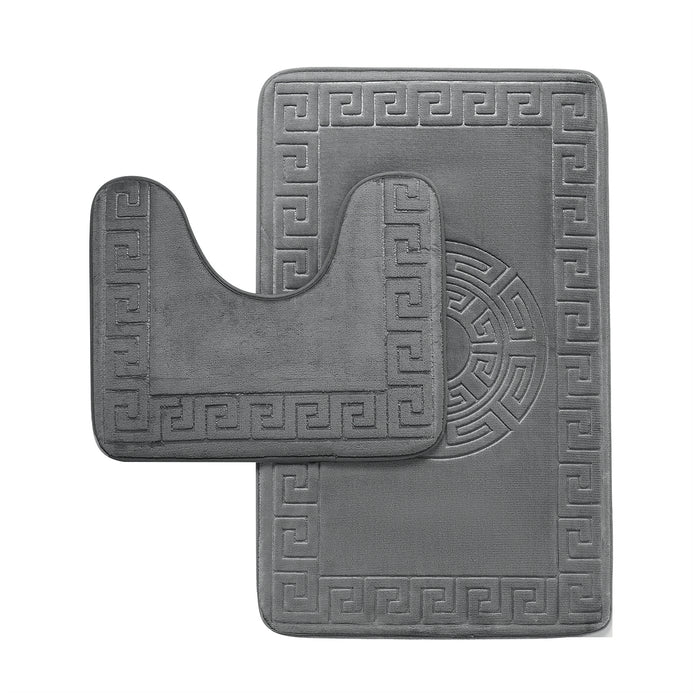 Greek Border Embossed Memory Foam Bath Mat Set Assorted Colours
