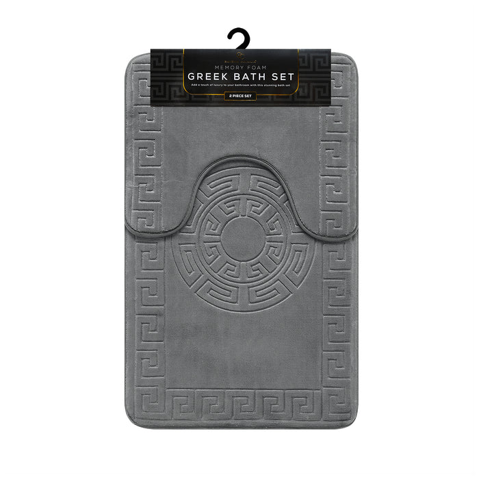 Greek Border Embossed Memory Foam Bath Mat Set Assorted Colours