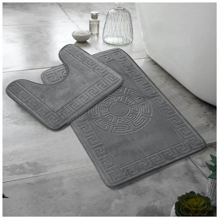 Greek Border Embossed Memory Foam Bath Mat Set Assorted Colours