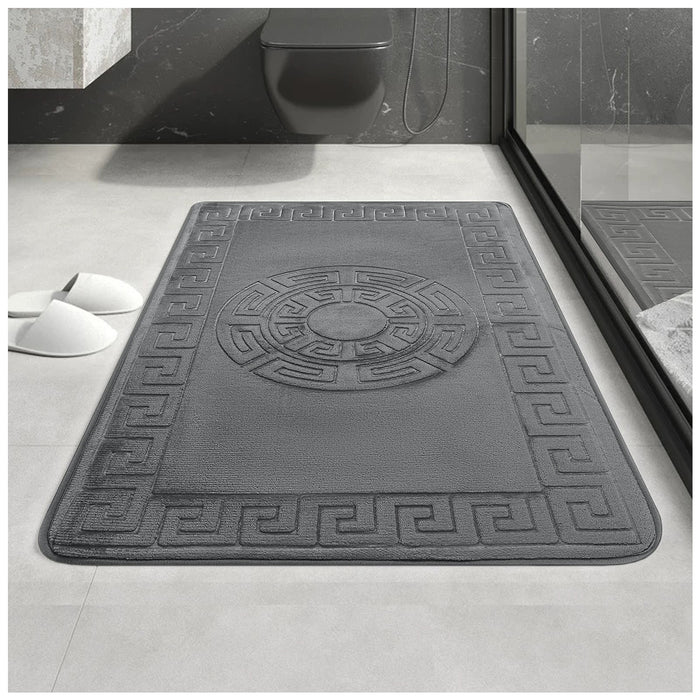 Greek Border Embossed Memory Foam Bath Mat Set Assorted Colours