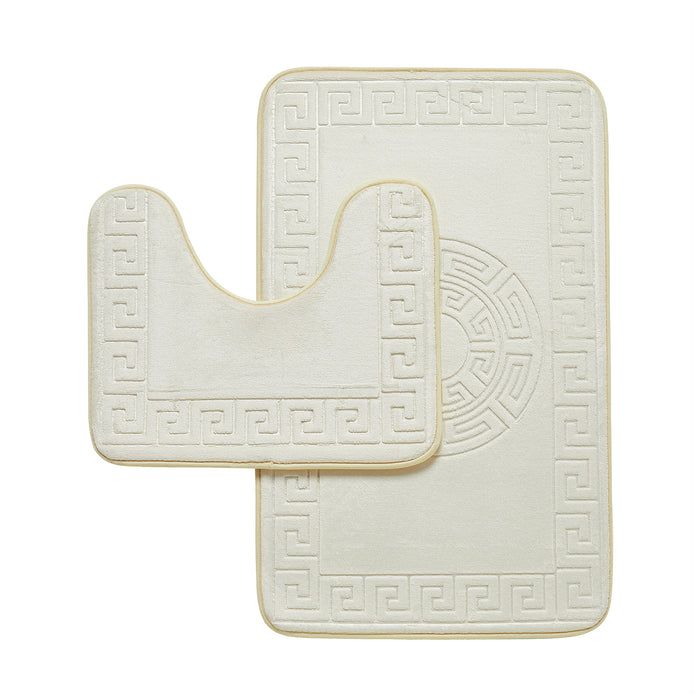 Greek Border Embossed Memory Foam Bath Mat Set Assorted Colours Bathroom Accessories FabFinds