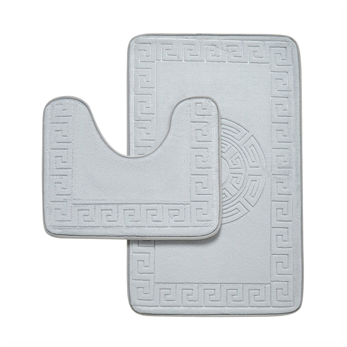 Greek Border Embossed Memory Foam Bath Mat Set Assorted Colours Bathroom Accessories FabFinds