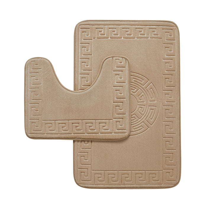 Greek Border Embossed Memory Foam Bath Mat Set Assorted Colours Bathroom Accessories FabFinds