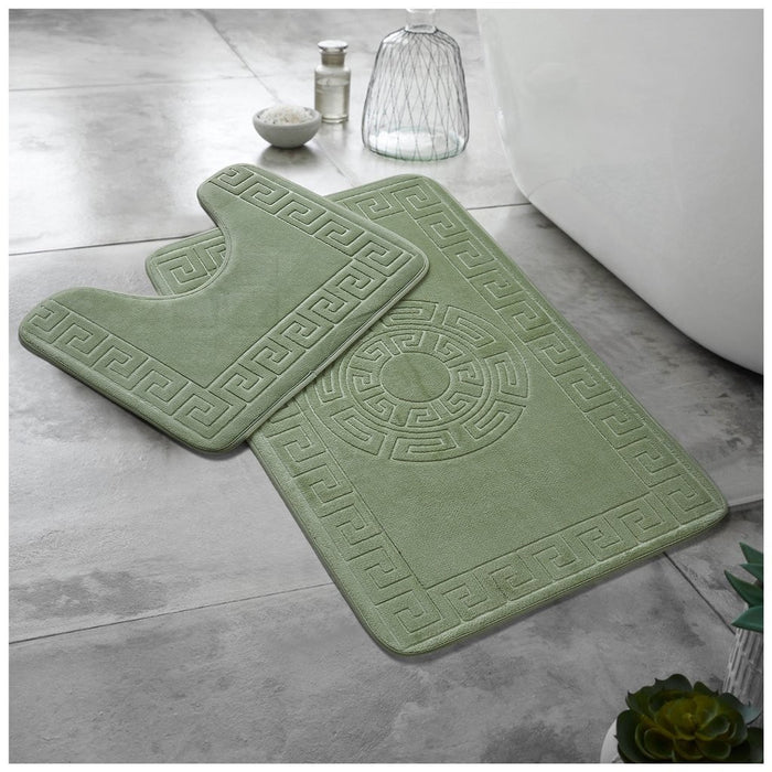 Greek Border Embossed Memory Foam Bath Mat Set Assorted Colours Bathroom Accessories FabFinds