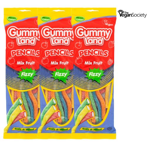 Gummy Land Pencils Mix Fruit Sweets Vegan 150g Assorted Packs Sweets, Mints & Chewing Gum gummy land Pack of 3