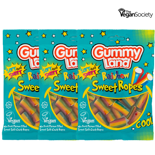 Gummy Land Rainbow Sour Ropes Sweets Vegan 150g Assorted Packs Sweets, Mints & Chewing Gum gummy land Pack of 3