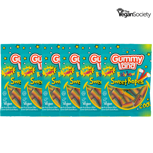 Gummy Land Rainbow Sour Ropes Sweets Vegan 150g Assorted Packs Sweets, Mints & Chewing Gum gummy land Pack of 6