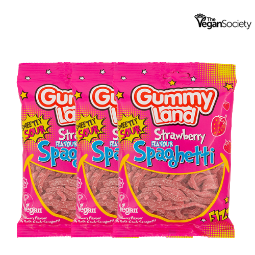 Gummy Land Strawberry Flavour Spaghetti Sweets Vegan 150g Assorted Packs Sweets, Mints & Chewing Gum gummy land Pack of 3
