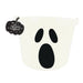 An off-white plastic bucket with a black ghost face design, featuring a black hanging tag that reads 'FANBTASTIC'.