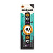 Halloween-themed snap band with a black base decorated with skull and pumpkin motifs, packaged in a retail card with a teal and white background.