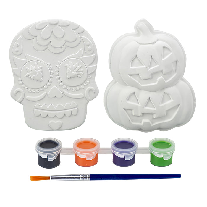 Halloween Paint Your Own Decoration 2 Pack Kit Assorted Designs Halloween Accessories FabFinds Pumpkin & Skull