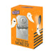 An orange retail box for a Halloween-themed craft product. The front shows a gray unpainted monster face visible through a window, with ghost illustrations, the text 'PAINT YOUR OWN MONSTER,' and a visible 'Fangtastic' logo.