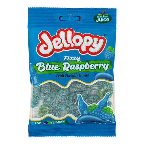 Jellopy Fizzy Blue Raspberry Fruit Flavour Gums 80g Sweets, Mints & Chewing Gum jellopy   