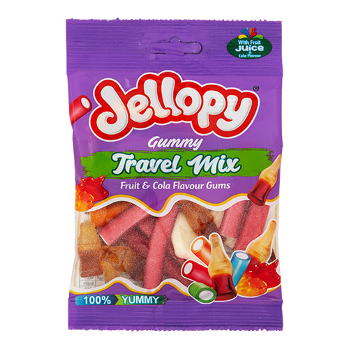 Jellopy Gummy Travel Mix Fruit & Cola Flavour Gums 80g - FabFinds