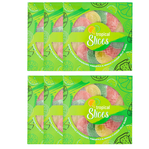 Jelly Slices Sugar Coated Sweets in Assorted Flavours 120g Sweets, Mints & Chewing Gum FabFinds Tropical Pack of 6