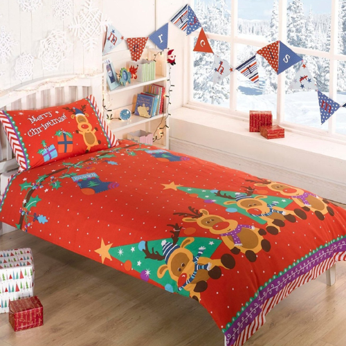 Christmas Kids Single Duvet Cover Set Assorted Designs Duvet Sets FabFinds Rudolph Reindeer