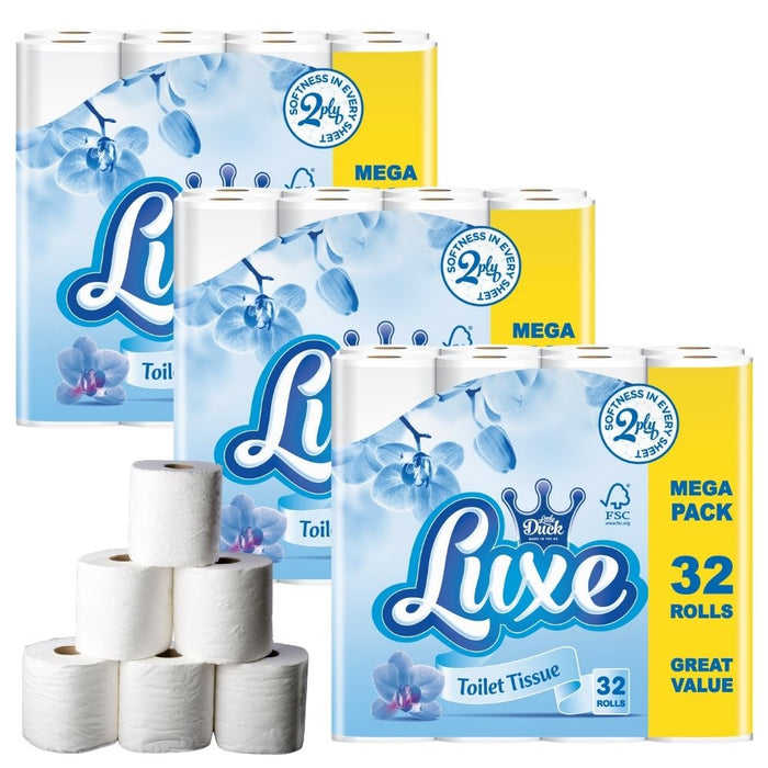 Luxe Mega 32 Pack 2-Ply Toilet Tissue Assorted Packs Toilet Roll & Wipes Little Duck Pack of 3