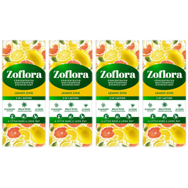 Zoflora Lemon Zing Concentrated Disinfectant 250ml Disinfectants Zoflora Pack of 4
