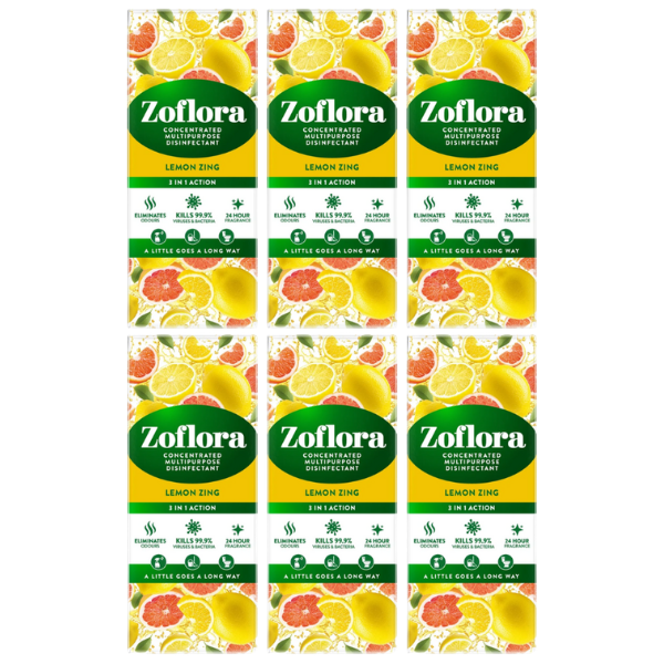 Zoflora Lemon Zing Concentrated Disinfectant 250ml Disinfectants Zoflora Pack of 6