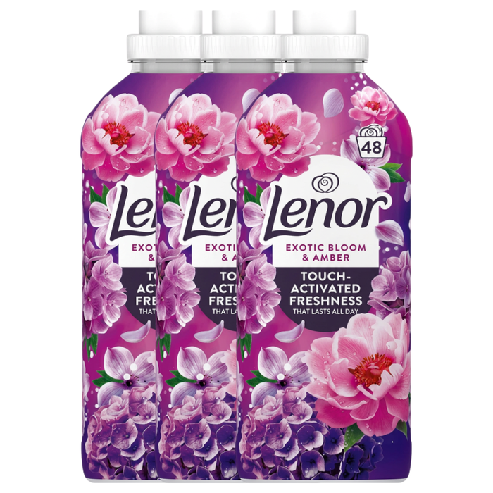 Lenor Exotic Bloom and Amber Fabric Conditioner 48/29 Washes Assorted Packs Laundry - Fabric Conditioner Lenor 48 Pack of 3