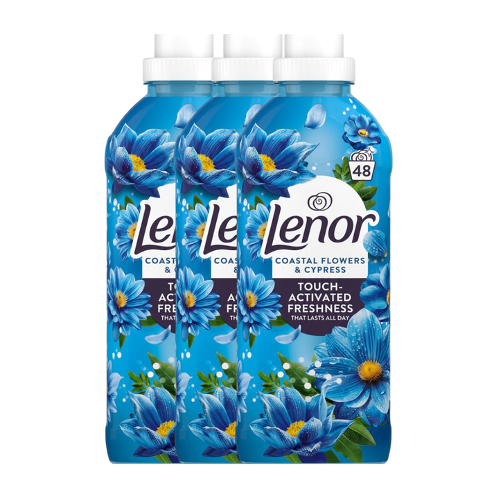 Lenor Coastal Flowers and Cypress Fabric Conditioner 48/29 Washes Assorted Packs Laundry - Fabric Conditioner Lenor 48 Wash Pack of 3