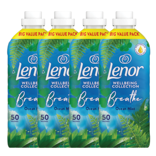 Lenor Fabric Conditioner Ocean Mist Long Lasting Freshness & Softness 50 Washes Assorted Packs Laundry - Fabric Conditioner Lenor Pack of 4