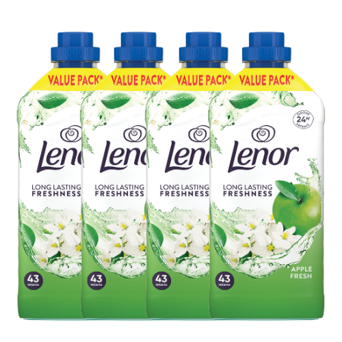 Lenor Fabric Conditioner Apple Fresh Long Lasting Crisp Freshness 43 Washes Assorted Packs Laundry - Fabric Conditioner Lenor Pack of 4