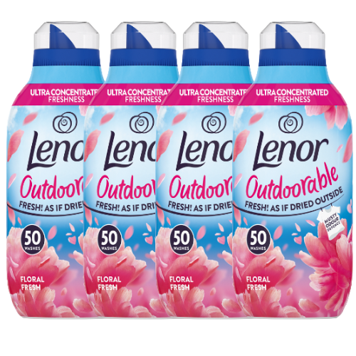 Lenor Outdoorable Fabric Conditioner Floral Fresh 700ml (50 Washes) Assorted Packs Laundry - Fabric Conditioner Lenor Pack of 4