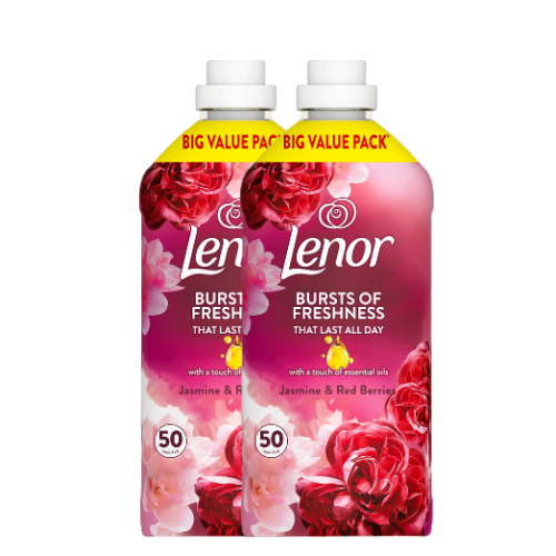 Lenor Fabric Conditioner Ruby Jasmine & Red Berries 50 Washes Assorted Packs Laundry - Fabric Conditioner Lenor Pack of 2