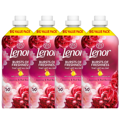 Lenor Fabric Conditioner Ruby Jasmine & Red Berries 50 Washes Assorted Packs Laundry - Fabric Conditioner Lenor Pack of 4