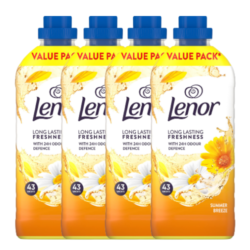 Lenor Fabric Conditioner Summer Breeze 1.419L(43 Washes) Assorted Packs Laundry - Fabric Conditioner Lenor Pack of 4