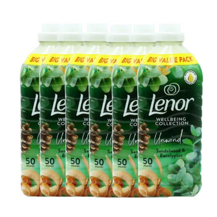 Lenor Fabric Conditioner Unwind Sandalwood and Eucalyptus 50 Washes Assorted Packs Laundry - Fabric Conditioner Lenor Pack of 6