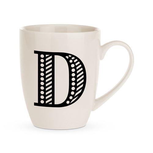 Black and White Initial Hugga Mug Assorted Letters 11cm Mugs FabFinds D