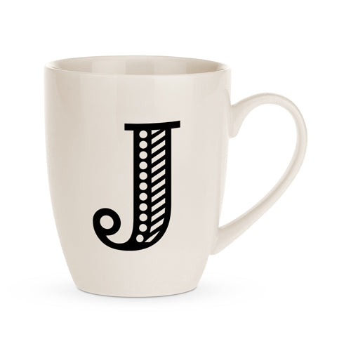 Black and White Initial Hugga Mug Assorted Letters 11cm Mugs FabFinds J