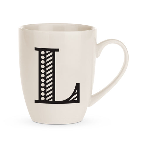 Black and White Initial Hugga Mug Assorted Letters 11cm Mugs FabFinds L