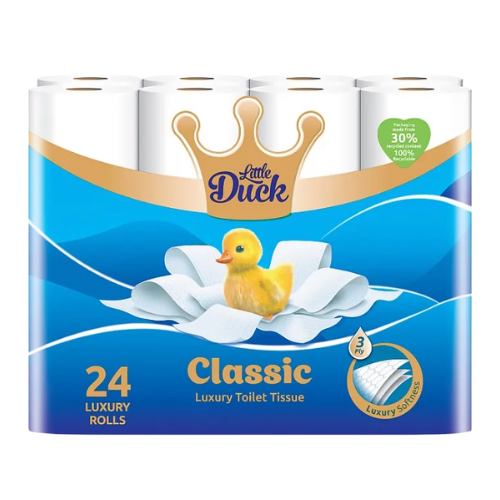Little Duck Classic Luxury Toilet Tissue 3 Ply Soft White 24 Rolls Toilet Roll & Wipes Little Duck