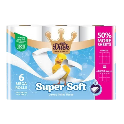 Little Duck Super Soft Luxury Toilet Tissue 6 Mega Rolls Toilet Roll & Wipes Little Duck