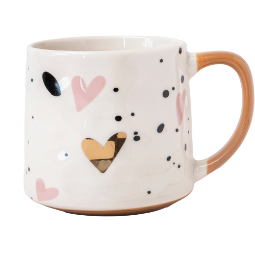 Luxury Ceramic Bone China Coffee Mug with Gold Heart Design 500ml Assorted Designs Mugs FabFinds Brown